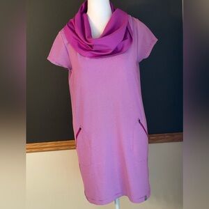 Title Nine Laylie Pink Stripe Cowl Neck Dress Size Small Active Stretch Pockets